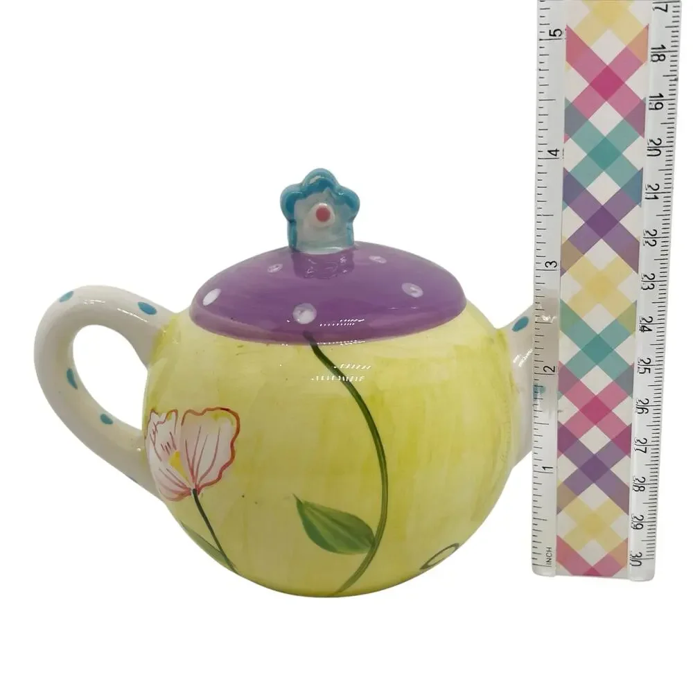 Vintage Decorative Ceramic Teapot Colorful Multicolor Flowers Floral